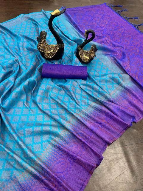 VastraLakshmi Lovely Firozi Soft Banarasi Silk Saree With Lovely Blouse Piece