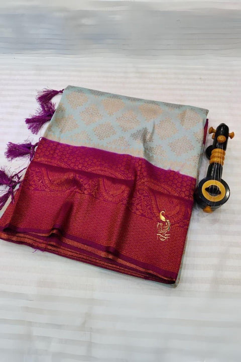 VastraLakshmi Unique Grey Soft Banarasi Silk Saree With Beautiful Blouse Piece