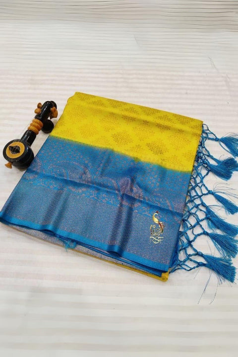 VastraLakshmi Adorable Lemon Soft Banarasi Silk Saree With Captivating Blouse Piece