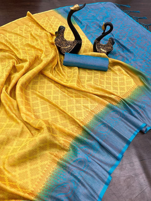 VastraLakshmi Adorable Lemon Soft Banarasi Silk Saree With Captivating Blouse Piece