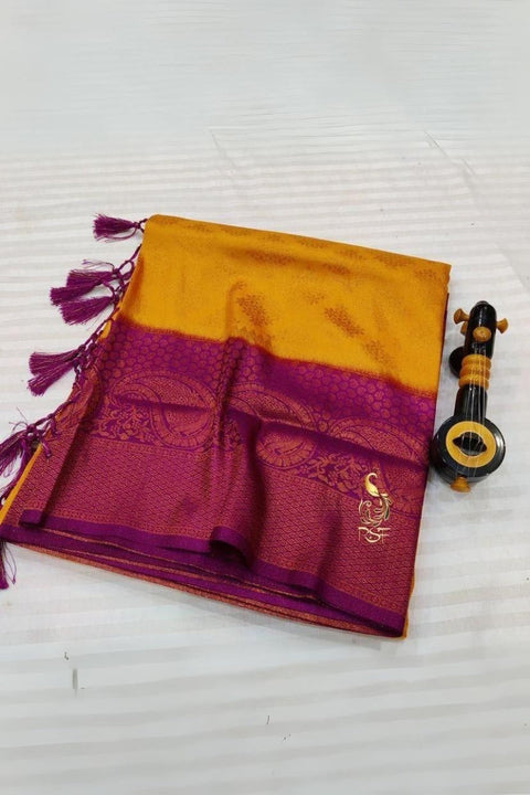 VastraLakshmi Inspiring Mustard Soft Banarasi Silk Saree With Admirable Blouse Piece