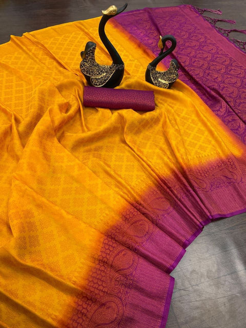 VastraLakshmi Inspiring Mustard Soft Banarasi Silk Saree With Admirable Blouse Piece