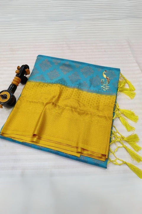 VastraLakshmi Bucolic Sky Soft Banarasi Silk Saree With Dissemble Blouse Piece