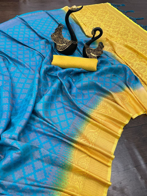 VastraLakshmi Bucolic Sky Soft Banarasi Silk Saree With Dissemble Blouse Piece