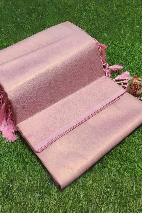 VastraLakshmi Phenomenal Light Pink Kanjivaram Silk Saree With Captivating Blouse Piece