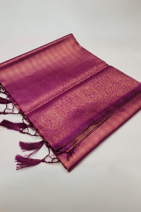 VastraLakshmi Lagniappe Purple Kanjivaram Silk Saree With Panoply Blouse Piece