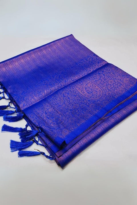 VastraLakshmi Surreptitious Royal Blue Kanjivaram Silk Saree With Incredible Blouse Piece