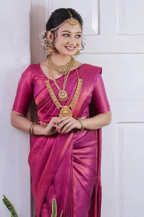 VastraLakshmi Ebullience Purple Kanjivaram Silk Saree With Amiable Blouse Piece