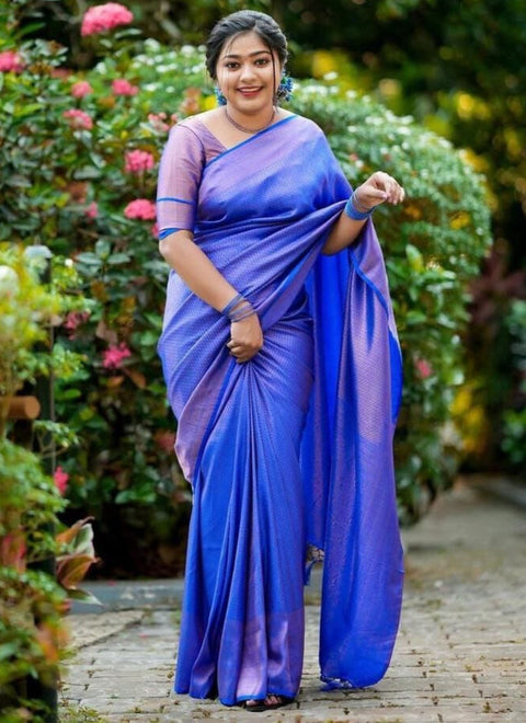 VastraLakshmi Seraglio Royal Blue Kanjivaram Silk Saree With Eloquence Blouse Piece