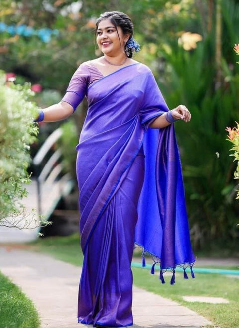 VastraLakshmi Seraglio Royal Blue Kanjivaram Silk Saree With Eloquence Blouse Piece