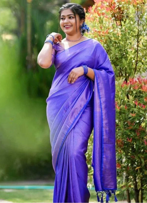 VastraLakshmi Seraglio Royal Blue Kanjivaram Silk Saree With Eloquence Blouse Piece