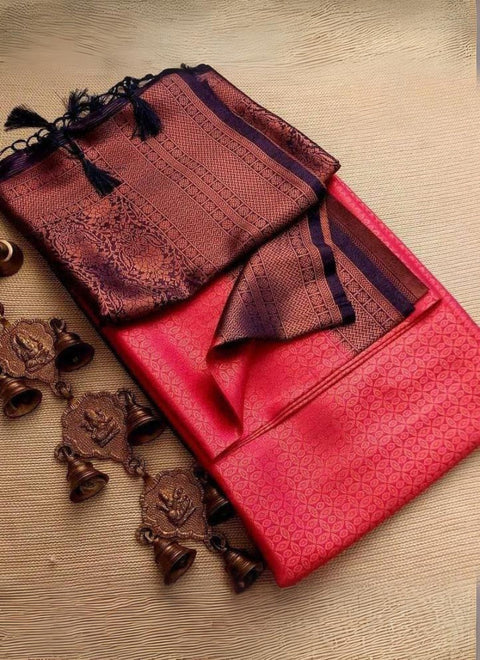 VastraLakshmi Precious Dark Pink Kanjivaram Silk Saree With Phenomenal Blouse Piece