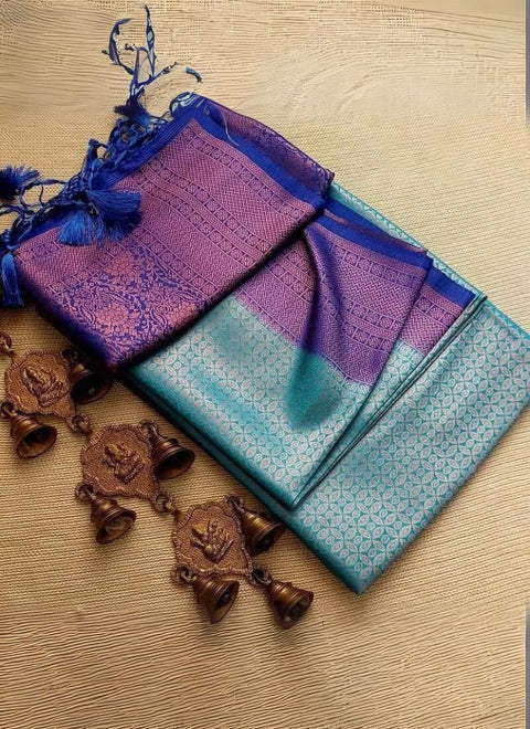 VastraLakshmi Amazing Firozi Kanjivaram Silk Saree With Elegant Blouse Piece