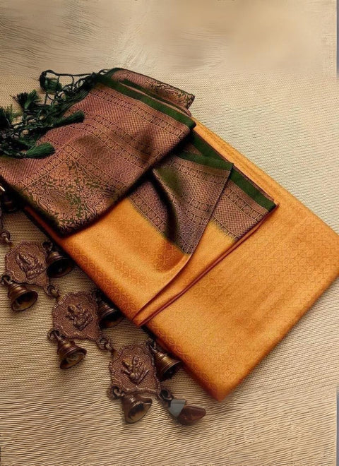 VastraLakshmi Ravishing Mustard Kanjivaram Silk Saree With Majesty Blouse Piece