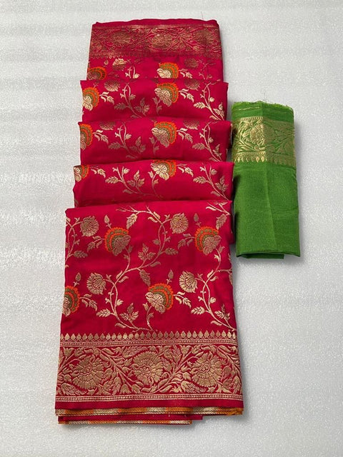 VastraLakshmi Innovative Dark Pink Soft Banarasi Silk Saree With Mesmerising Blouse Piece