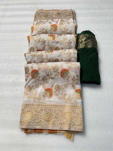 VastraLakshmi Demanding Off White Soft Banarasi Silk Saree With Engrossing Blouse Piece