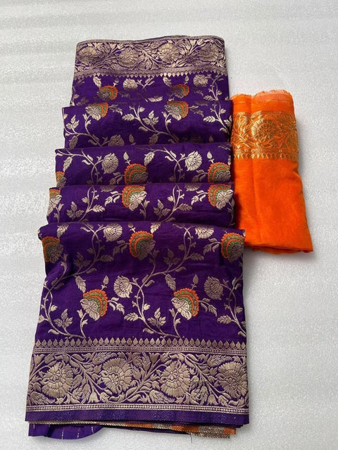 VastraLakshmi Enticing Purple Soft Banarasi Silk Saree With Desultory Blouse Piece