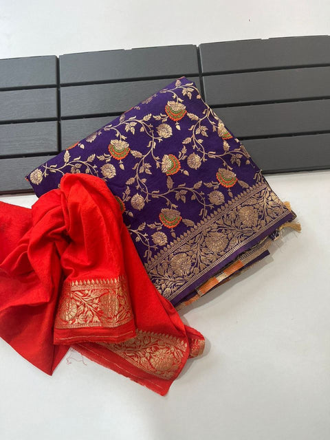 VastraLakshmi Enticing Purple Soft Banarasi Silk Saree With Desultory Blouse Piece