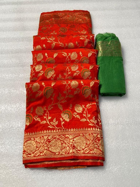 VastraLakshmi Divine Red Soft Banarasi Silk Saree With Forbearance Blouse Piece