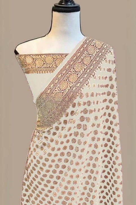 VastraLakshmi Flattering Beige Soft Banarasi Silk Saree With Elegant Blouse Piece