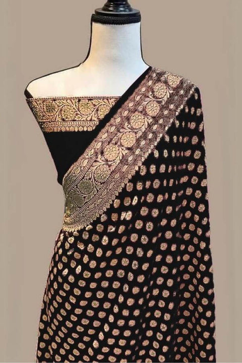 VastraLakshmi Dazzling Black Soft Banarasi Silk Saree With Gleaming Blouse Piece