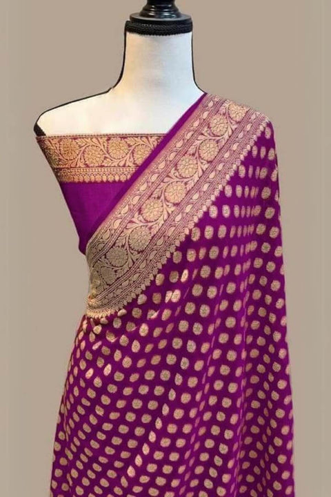 VastraLakshmi Hypnotic Purple Soft Banarasi Silk Saree With Fancifull Blouse Piece