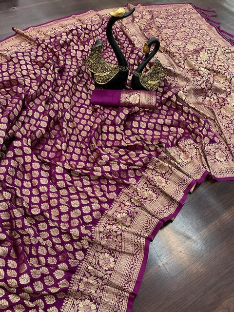 VastraLakshmi Hypnotic Purple Soft Banarasi Silk Saree With Fancifull Blouse Piece