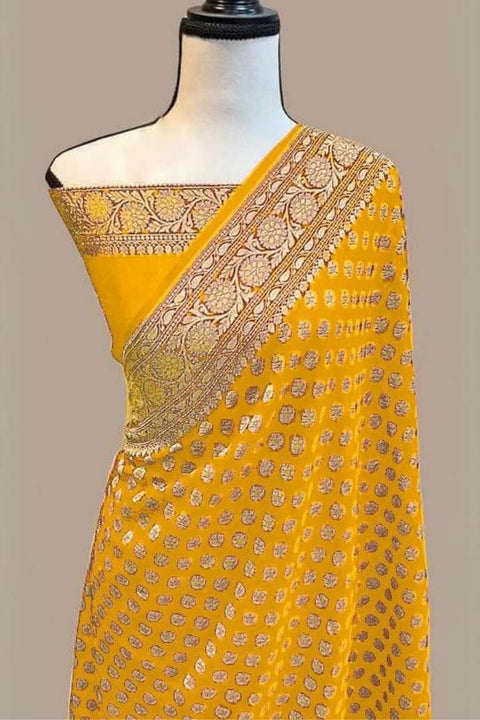 VastraLakshmi Blissful Yellow Soft Banarasi Silk Saree With Engrossing Blouse Piece