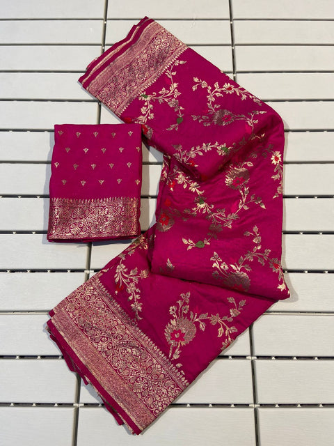 VastraLakshmi Fairytale Dark Pink Soft Banarasi Silk Saree With Serendipity Blouse Piece