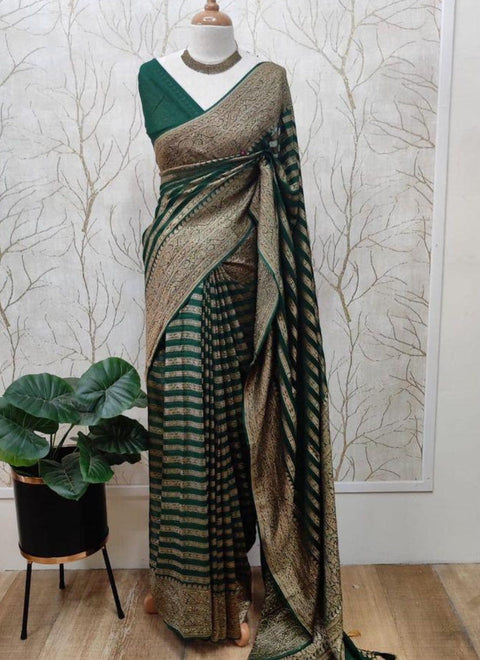 VastraLakshmi Stylish Dark Green Soft Banarasi Silk Saree With Staring Blouse Piece