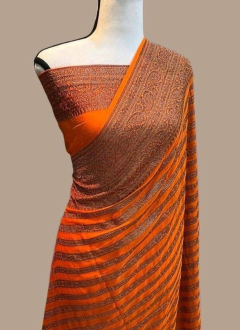 VastraLakshmi Stunner Orange Soft Banarasi Silk Saree With Angelic Blouse Piece