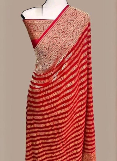 VastraLakshmi Lissome Red Soft Banarasi Silk Saree With Propinquity Blouse Piece