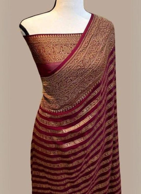 VastraLakshmi Fantabulous Wine Soft Banarasi Silk Saree With Elaborate Blouse Piece