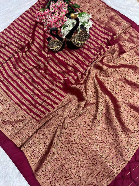 VastraLakshmi Fantabulous Wine Soft Banarasi Silk Saree With Elaborate Blouse Piece