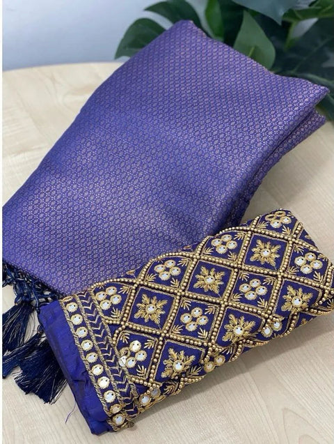 VastraLakshmi Piquant Blue Kanjivaram Silk Saree With Two Proficient Blouse Piece