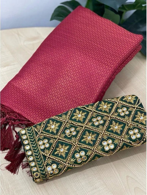 VastraLakshmi Scintilla Dark Pink Kanjivaram Silk Saree With Two Exuberant Blouse Piece