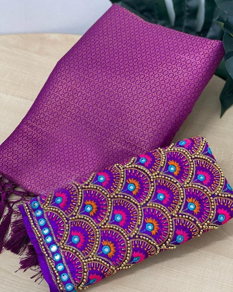 VastraLakshmi Tempting Purple Kanjivaram Silk Saree With Two Radiant Blouse Piece