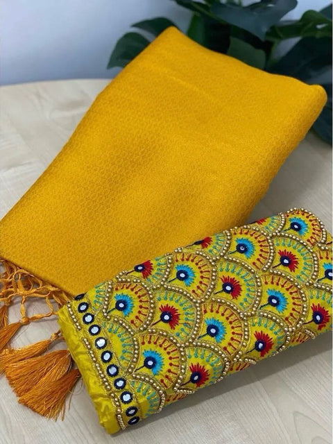 VastraLakshmi Incredible Yellow Kanjivaram Silk Saree With Two Majestic Blouse Piece