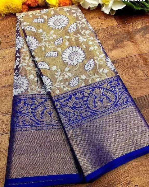 VastraLakshmi Imbrication Royal Blue Kanjivaram Silk Saree With Glamorous Blouse Piece