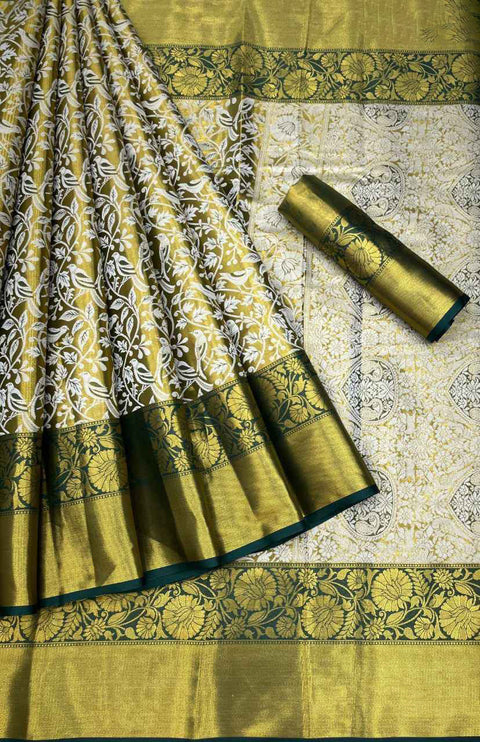 VastraLakshmi Innovative Dark Green Kanjivaram Silk Saree With Alluring Blouse Piece