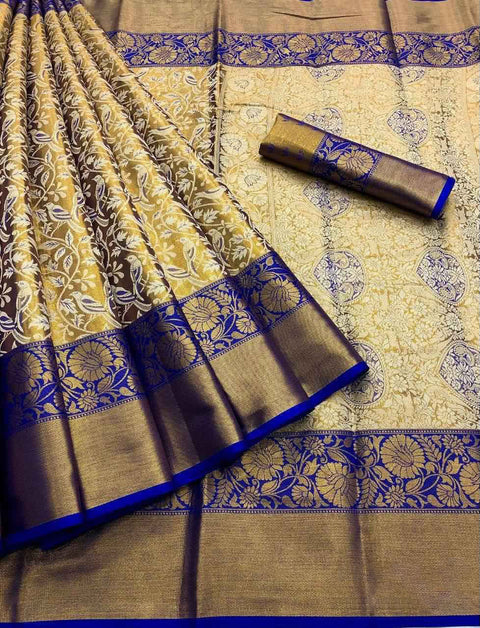 VastraLakshmi Mesmeric Royal Blue Kanjivaram Silk Saree With Beauteous Blouse Piece