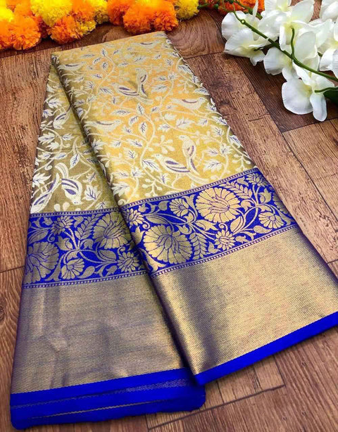 VastraLakshmi Mesmeric Royal Blue Kanjivaram Silk Saree With Beauteous Blouse Piece