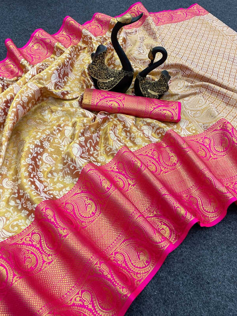 VastraLakshmi Glorious Dark Pink Kanjivaram Silk Saree With Exceptional Blouse Piece