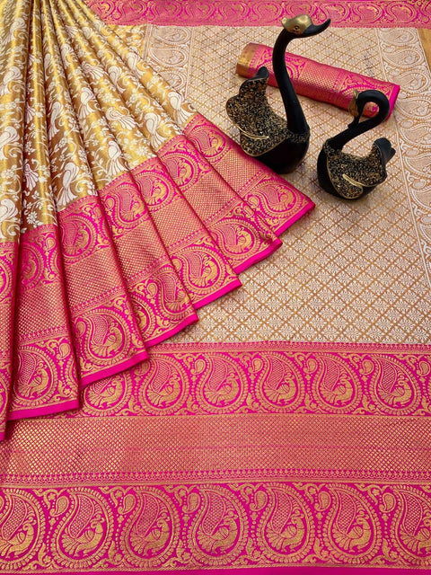 VastraLakshmi Glorious Dark Pink Kanjivaram Silk Saree With Exceptional Blouse Piece