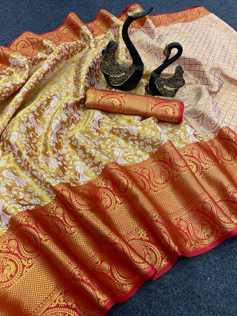 VastraLakshmi Capricious Red Kanjivaram Silk Saree With Gleaming Blouse Piece