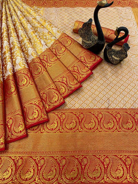 VastraLakshmi Capricious Red Kanjivaram Silk Saree With Gleaming Blouse Piece