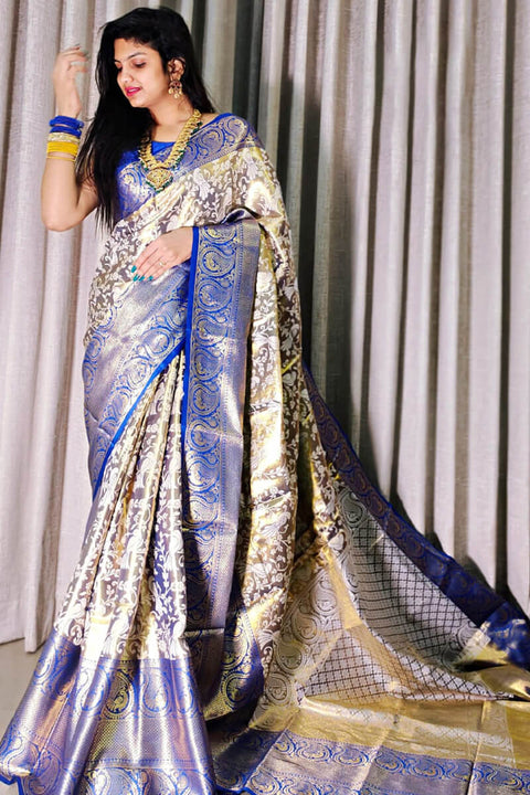 VastraLakshmi Marvellous Royal Blue Kanjivaram Silk Saree With Unique Blouse Piece