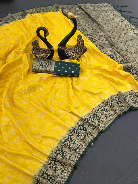 VastraLakshmi Amazing Yellow Soft Banarasi Silk Saree With Exceptional Blouse Piece