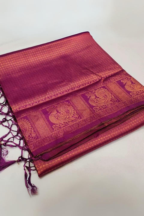 VastraLakshmi Classic Purple Kanjivaram Silk Saree With Conflate Blouse Piece