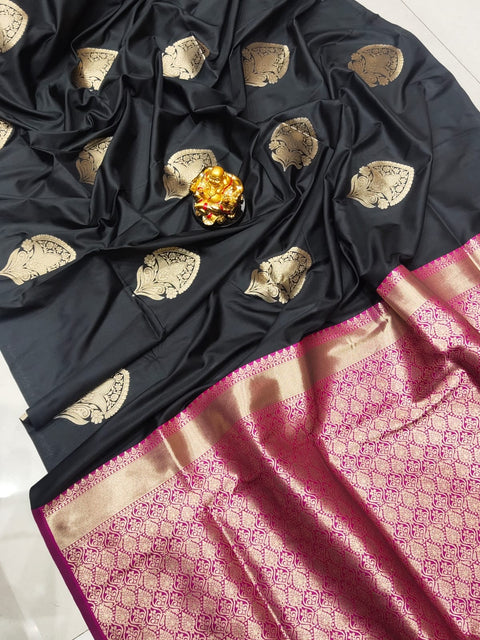 VastraLakshmi Trendy Black Soft Banarasi Silk Saree With Fancifull Blouse Piece